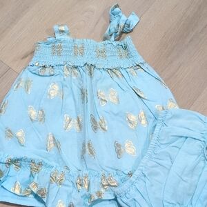 Light Blue Toddler Dress with Gold Butterfly Foil